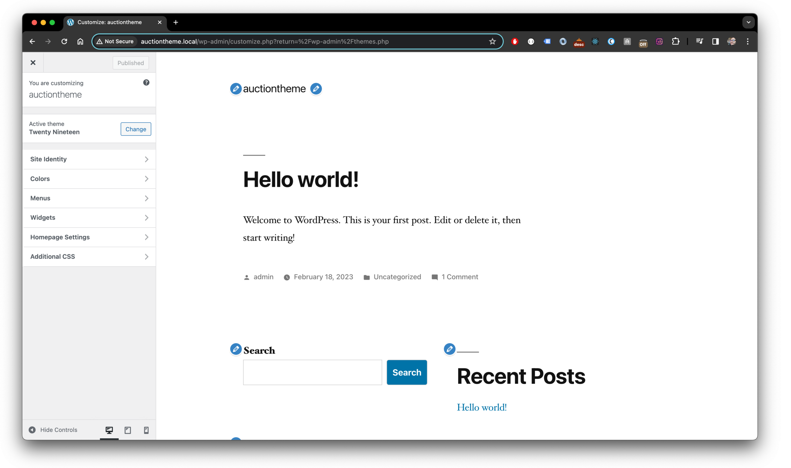 wordpress customize section set homepage