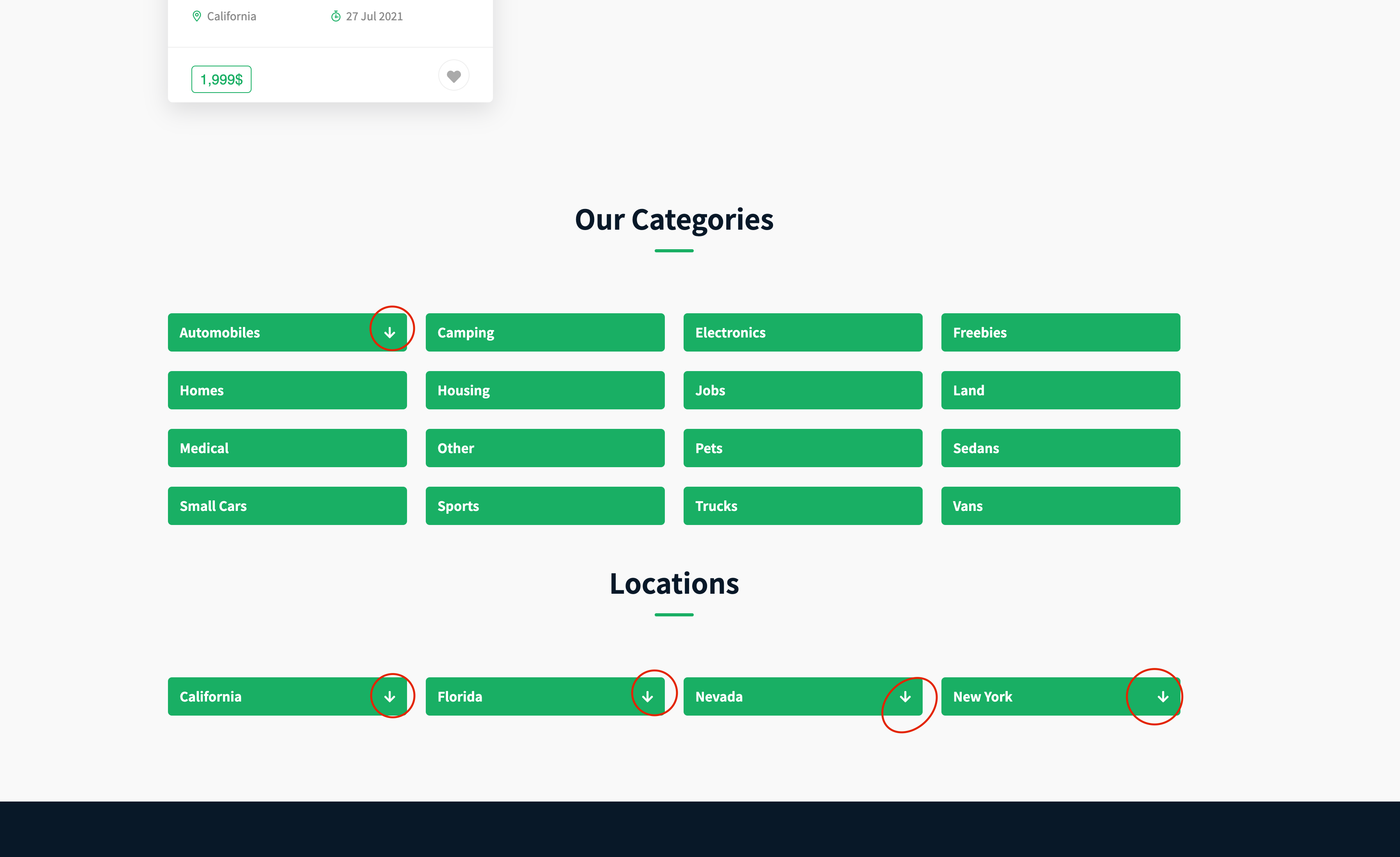 Classified theme collapsible categories