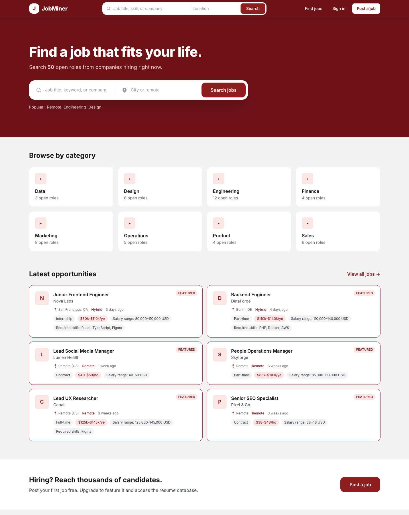 JobMiner — WordPress job board theme demo screenshot